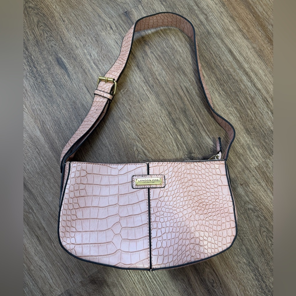 London Fog Blush Croc-Embossed Shoulder Bag